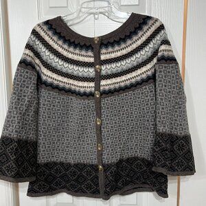 Sundance Lambswool 3/4 Sleeve Button Fair Isle Cardigan Sweater Nordic M cabin